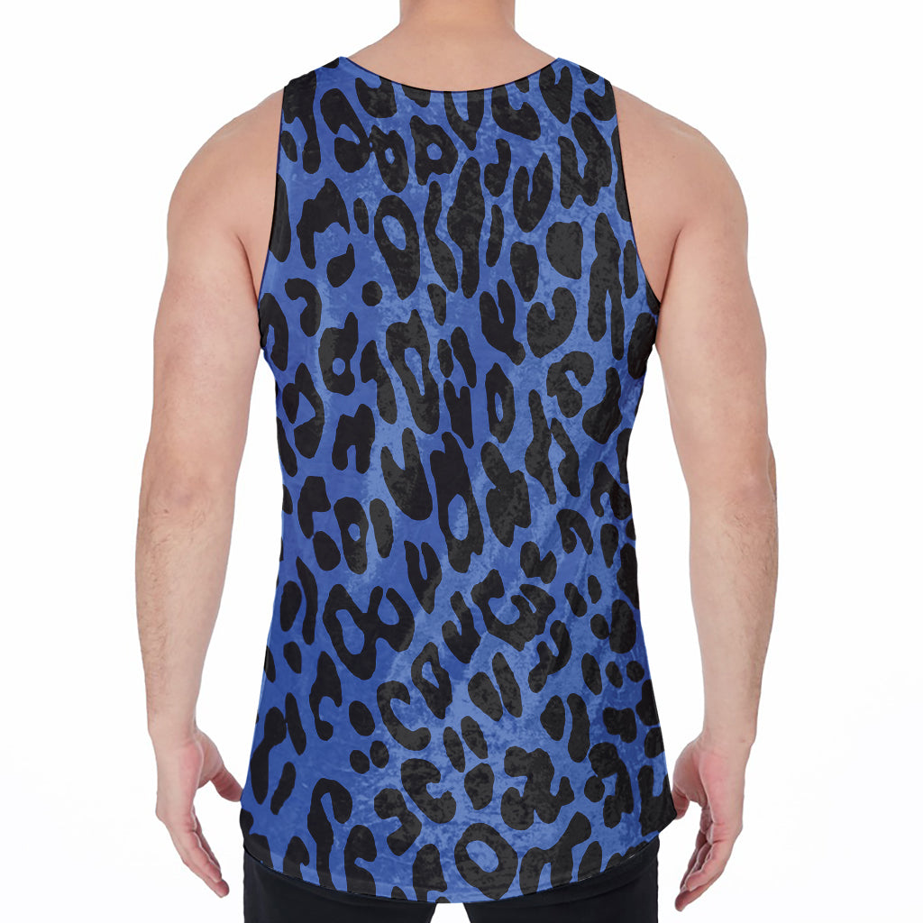 Blue Leopard Print Men's Velvet Tank Top