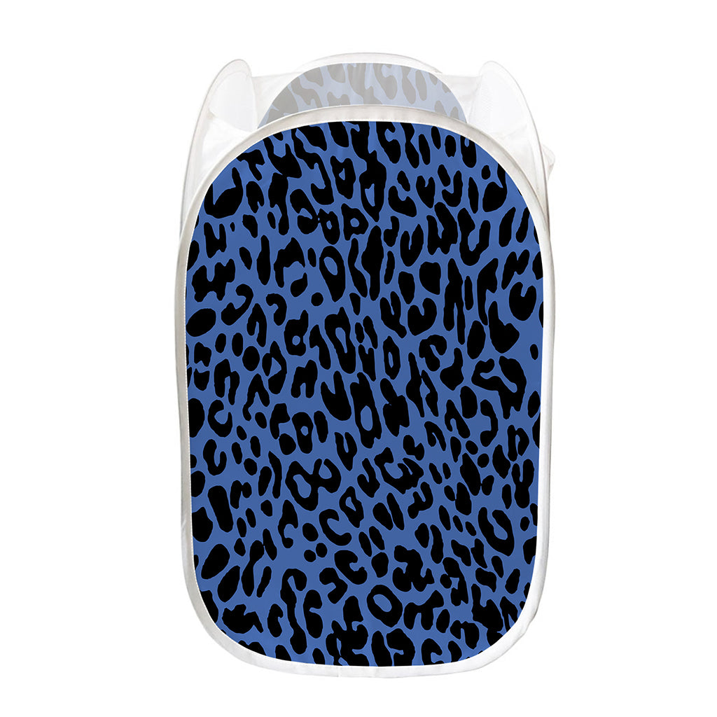 Blue Leopard Print Mesh Laundry Hamper