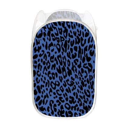 Blue Leopard Print Mesh Laundry Hamper