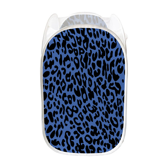 Blue Leopard Print Mesh Laundry Hamper