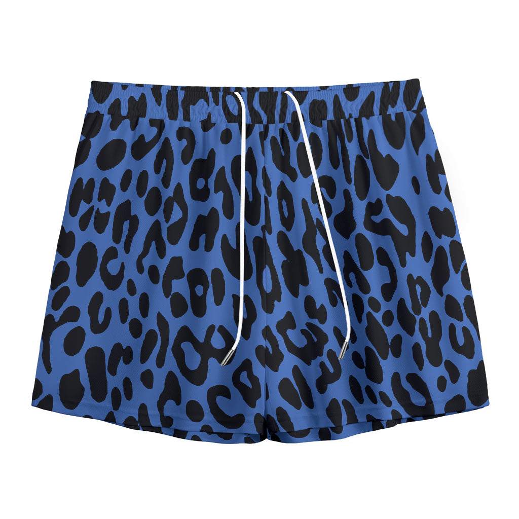 Blue Leopard Print Mesh Shorts