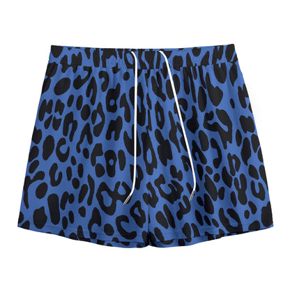 Blue Leopard Print Mesh Shorts
