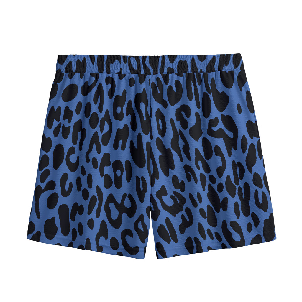 Blue Leopard Print Mesh Shorts