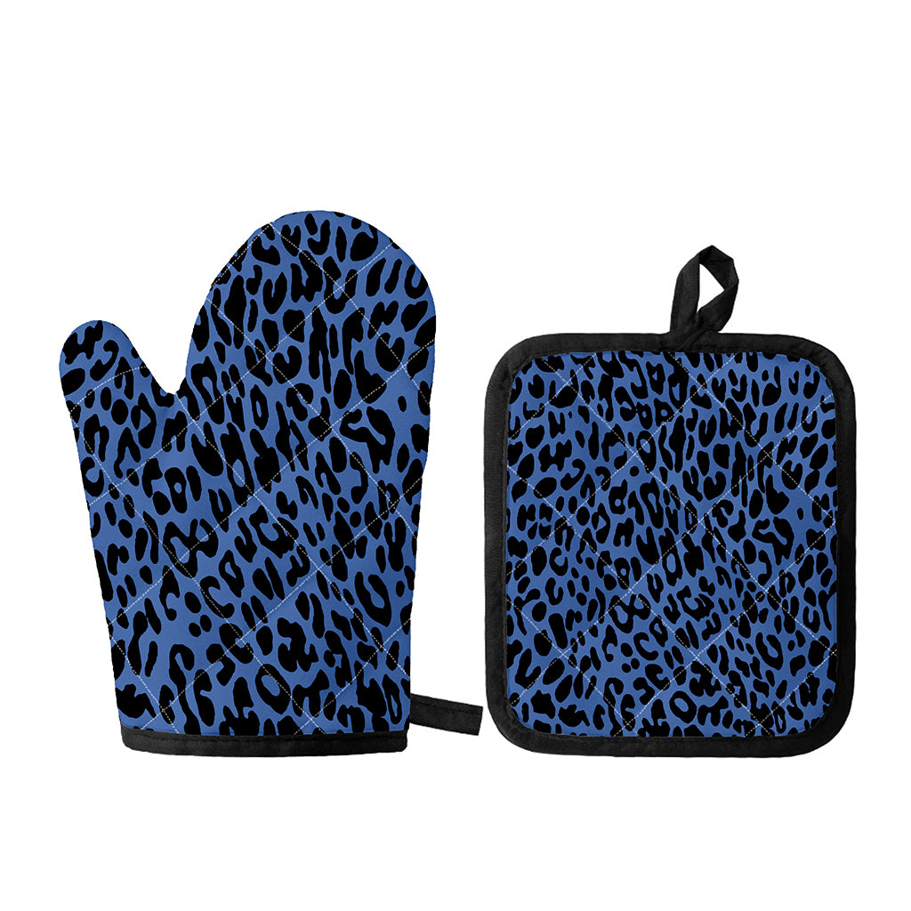 Blue Leopard Print Oven Mitt And Pot Holder Set