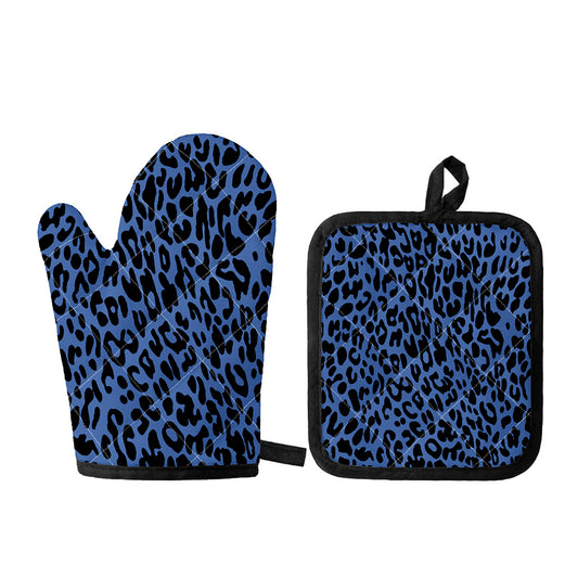 Blue Leopard Print Oven Mitt And Pot Holder Set