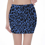 Blue Leopard Print Pencil Mini Skirt