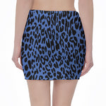 Blue Leopard Print Pencil Mini Skirt