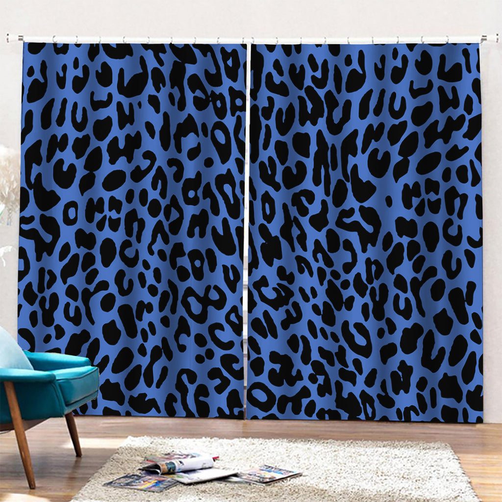 Blue Leopard Print Pencil Pleat Curtains