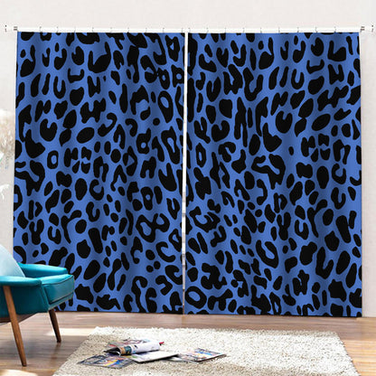 Blue Leopard Print Pencil Pleat Curtains