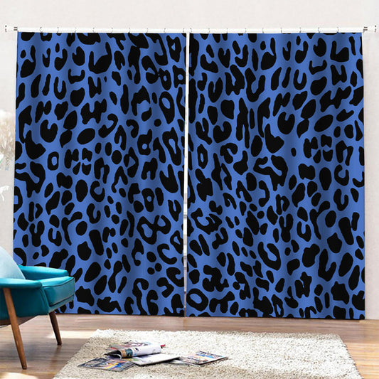 Blue Leopard Print Pencil Pleat Curtains