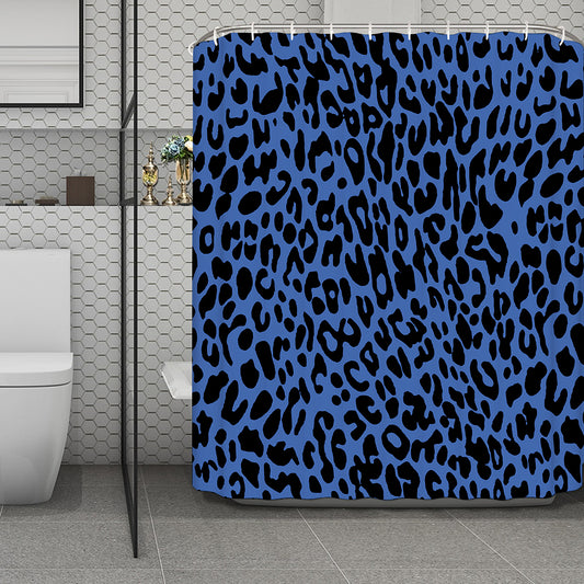 Blue Leopard Print Polyester Shower Curtain