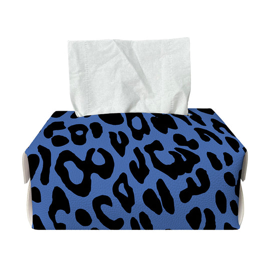Blue Leopard Print Rectangle Tissue Box Cover
