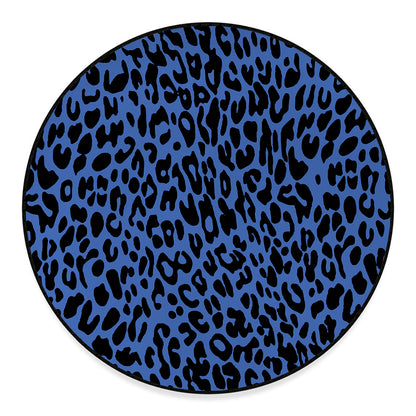 Blue Leopard Print Round Floor Mat