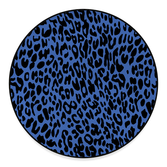 Blue Leopard Print Round Floor Mat