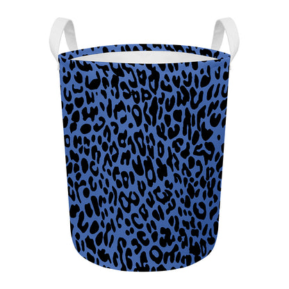 Blue Leopard Print Round Laundry Basket