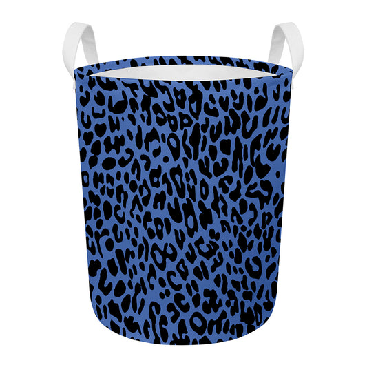 Blue Leopard Print Round Laundry Basket