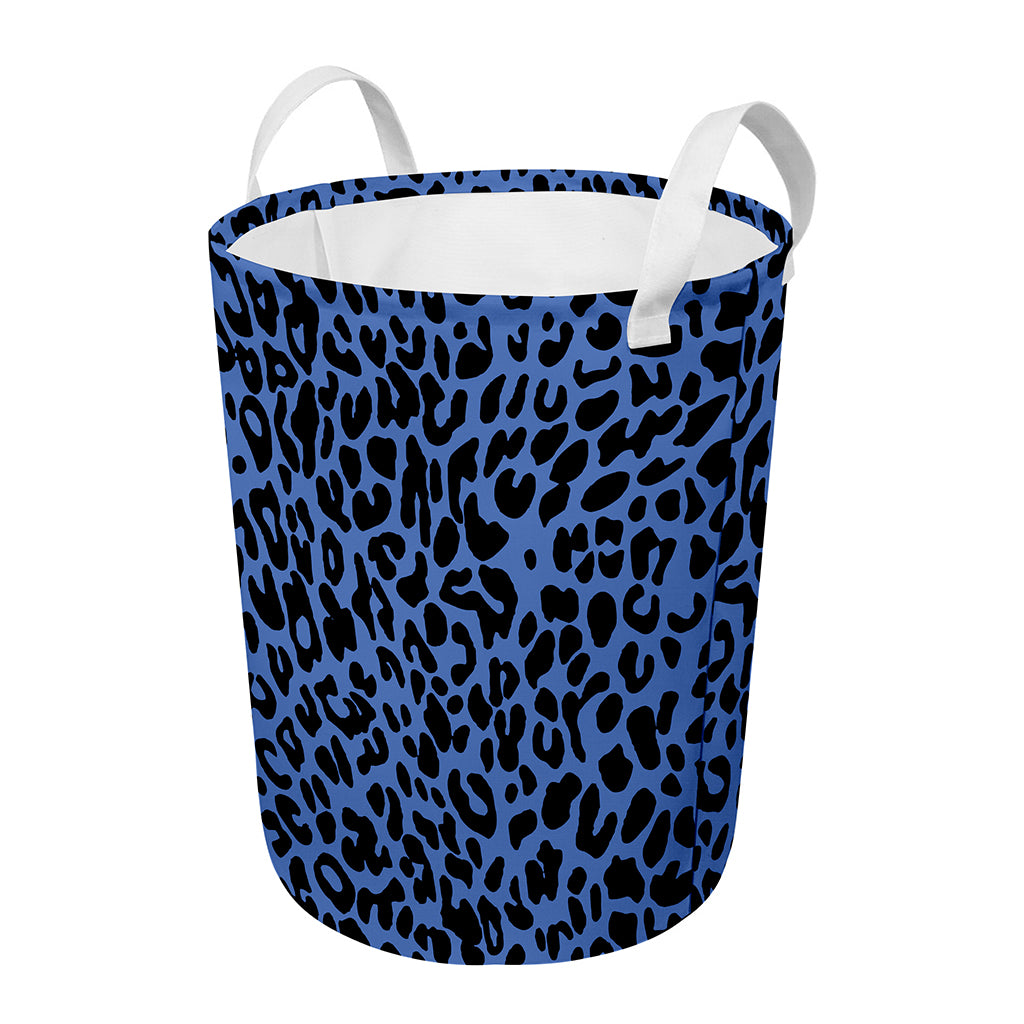 Blue Leopard Print Round Laundry Basket