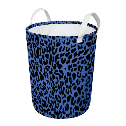 Blue Leopard Print Round Laundry Basket