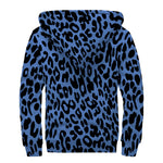 Blue Leopard Print Sherpa Lined Zip Up Hoodie