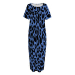 Blue Leopard Print Short Sleeve Long Nightdress