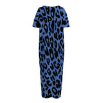 Blue Leopard Print Short Sleeve Long Nightdress