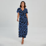 Blue Leopard Print Short Sleeve Maxi Dress