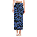 Blue Leopard Print Side Slit Maxi Skirt