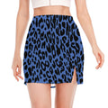 Blue Leopard Print Side Slit Mini Skirt