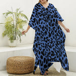 Blue Leopard Print Silk V-Neck Kaftan Dress