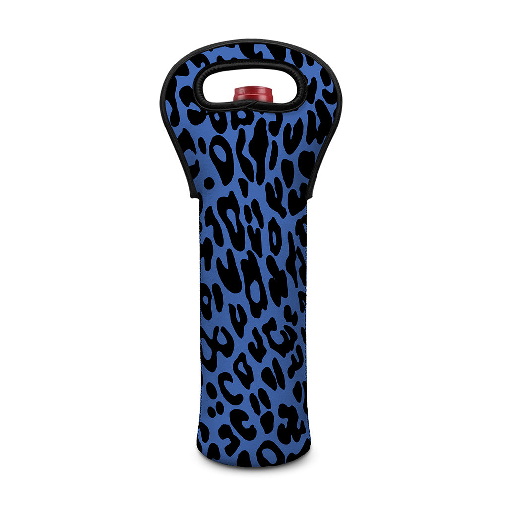 Blue Leopard Print Single Neoprene Wine Tote