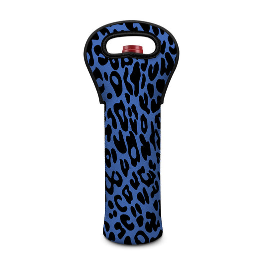 Blue Leopard Print Single Neoprene Wine Tote