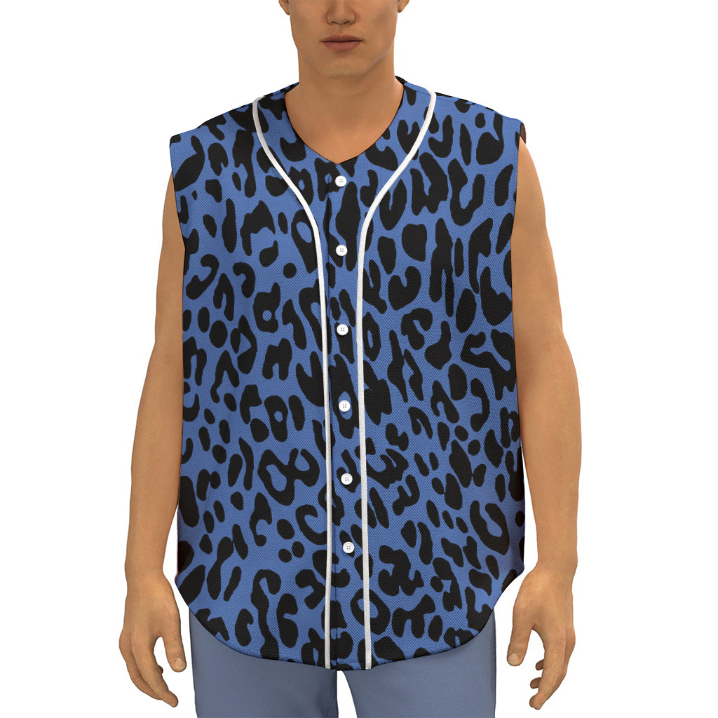 Blue Leopard Print Sleeveless Baseball Jersey