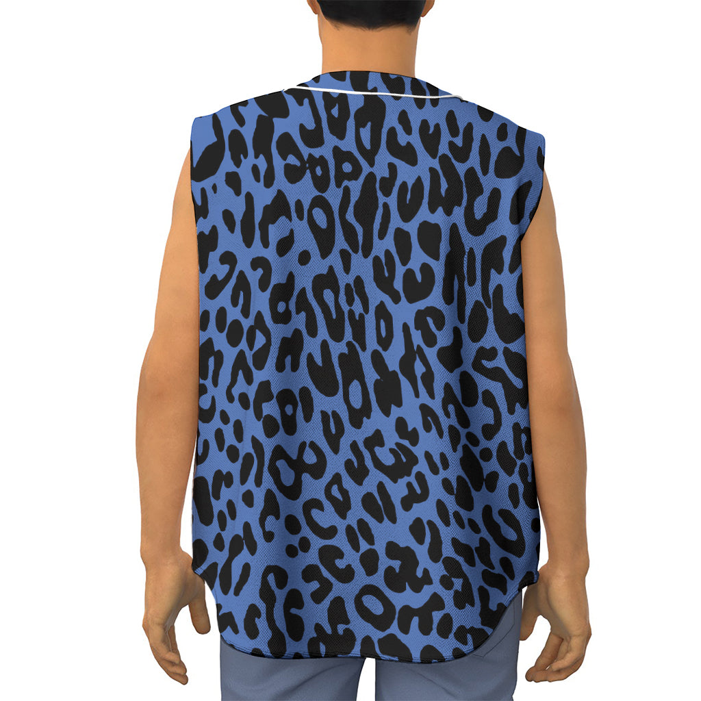 Blue Leopard Print Sleeveless Baseball Jersey