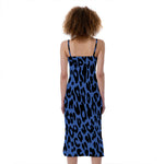 Blue Leopard Print Slim Fit Midi Cami Dress