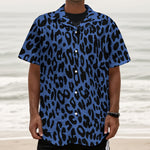 Blue Leopard Print Textured Short Sleeve Shirt