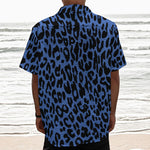 Blue Leopard Print Textured Short Sleeve Shirt