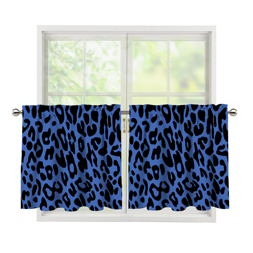 Blue Leopard Print Tier Curtains