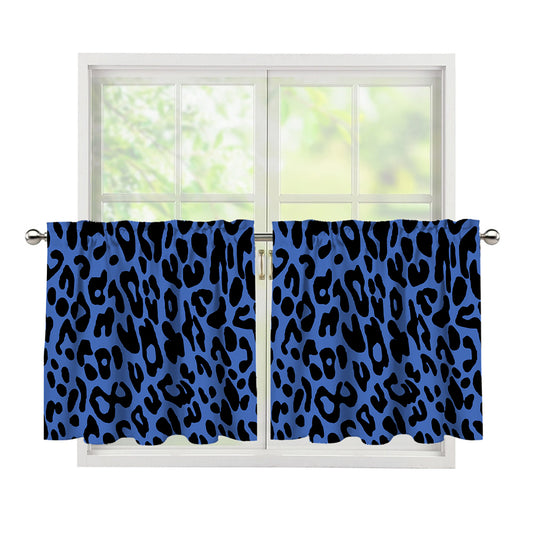 Blue Leopard Print Tier Curtains