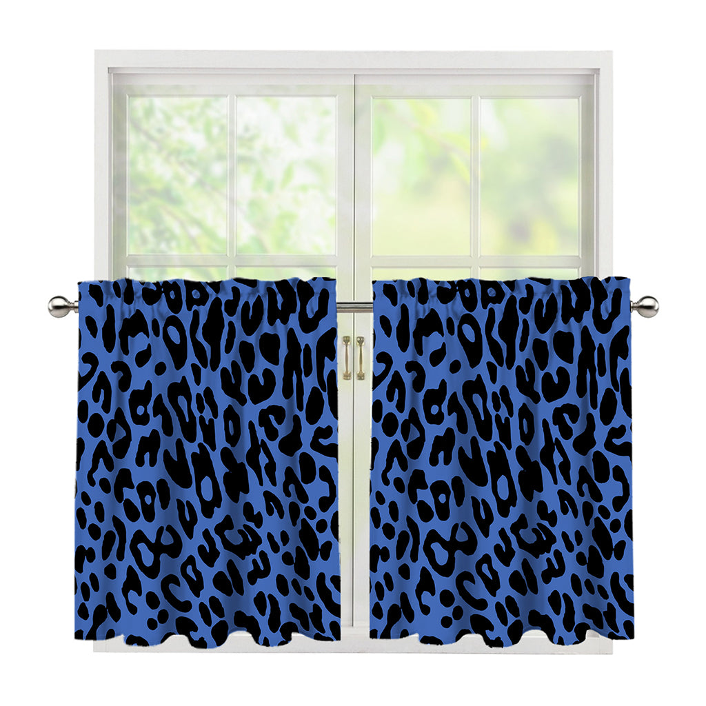 Blue Leopard Print Tier Curtains