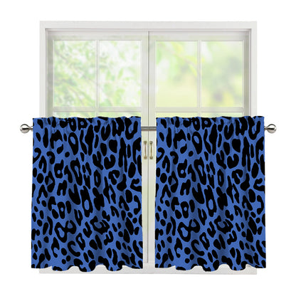Blue Leopard Print Tier Curtains