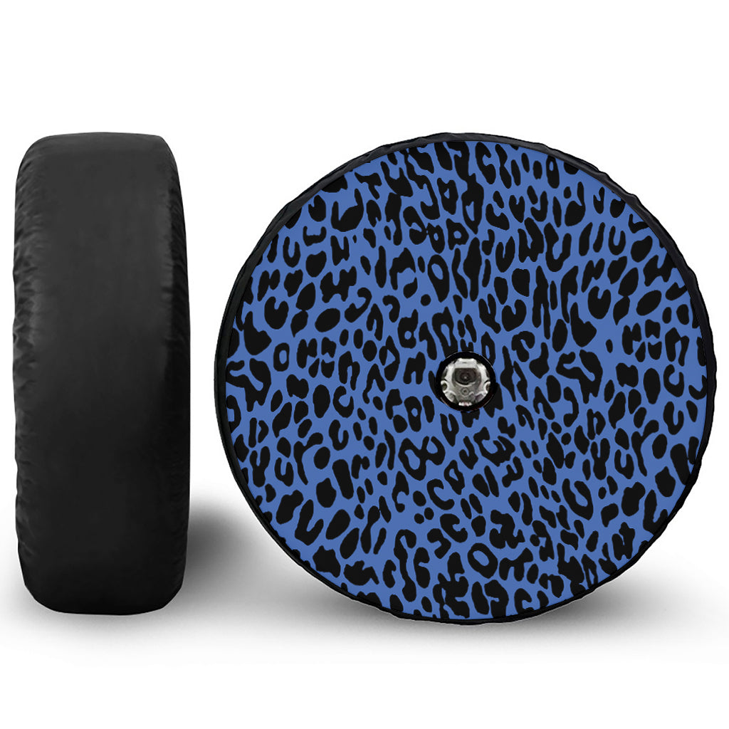 Blue Leopard Print Tire Cover With Camera Hole