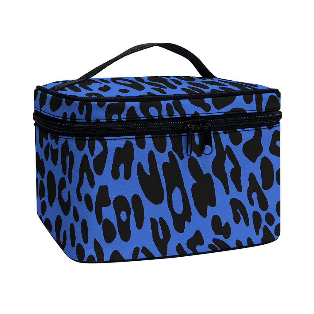 Blue Leopard Print Travel Makeup Bag