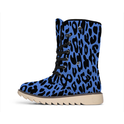 Blue Leopard Print Winter Boots
