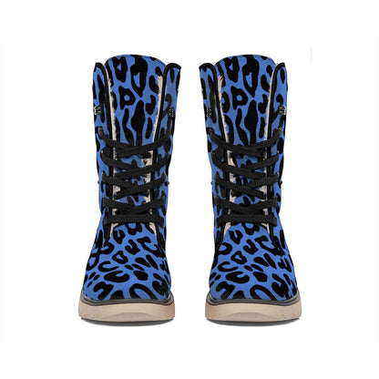 Blue Leopard Print Winter Boots