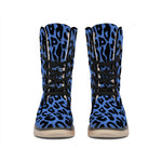 Blue Leopard Print Winter Boots