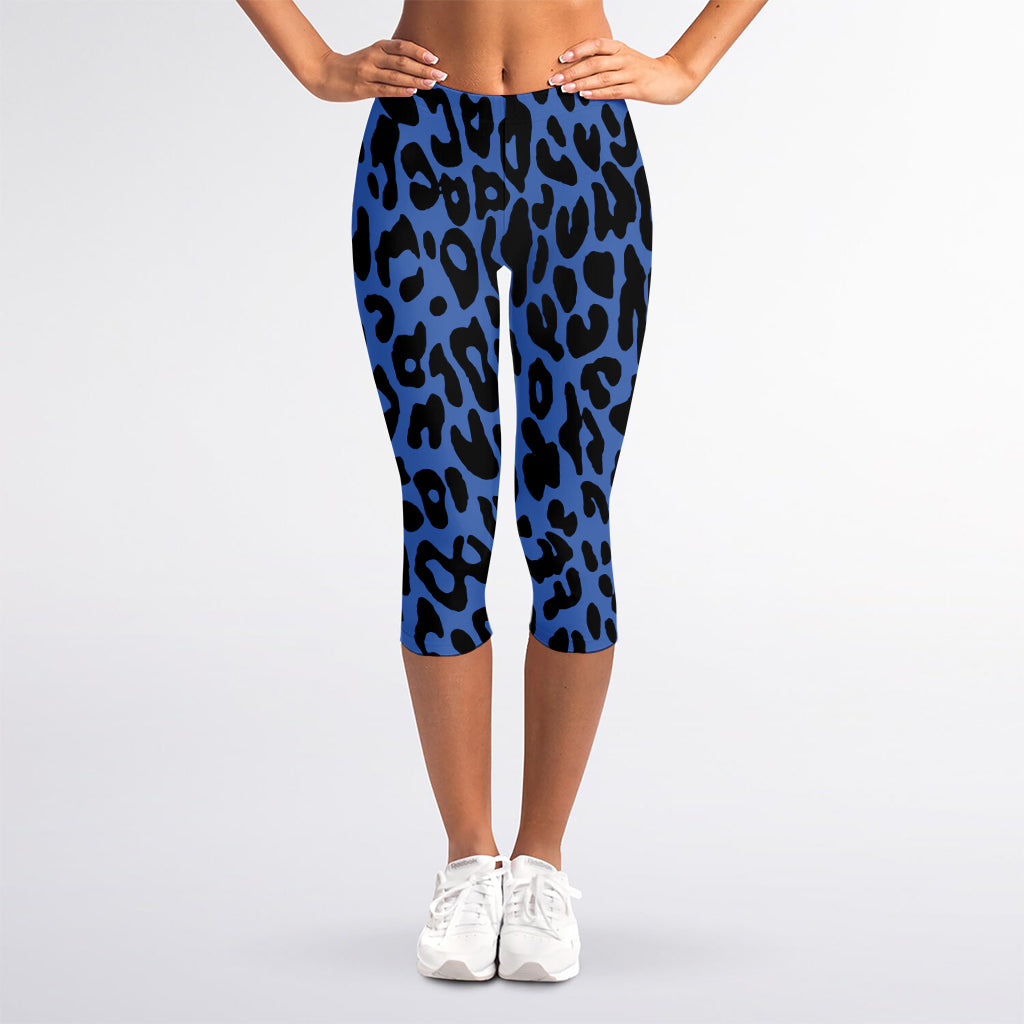 Blue Leopard Print Women's Capri Leggings