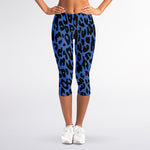 Blue Leopard Print Women's Capri Leggings