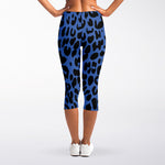 Blue Leopard Print Women's Capri Leggings