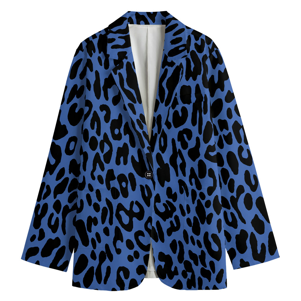 Blue Leopard Print Women's Cotton Blazer
