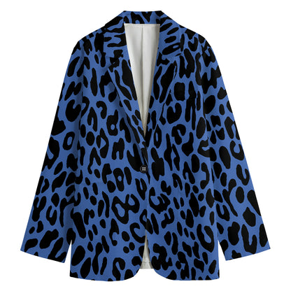 Blue Leopard Print Women's Cotton Blazer